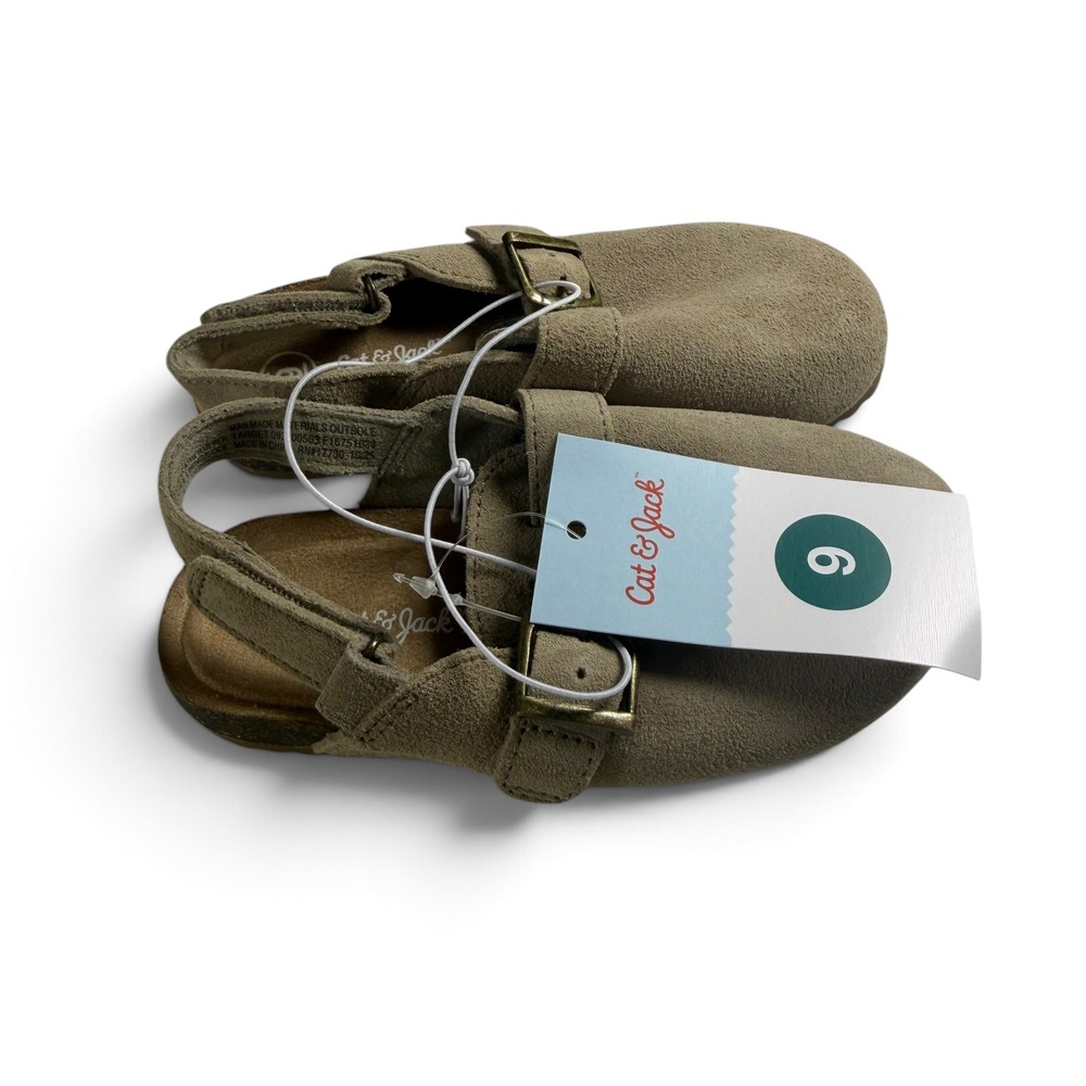 Cat & Jack Berlin Taupe Faux Suede Clogs Slingback Sandals Toddler Size 9 NEW